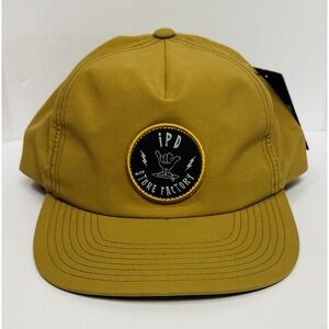 IPD Surf Stoke Factory Shaka Black Patch Flat Bill Tan Adjustable Snapback Hat